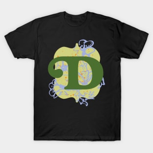 Monogram Letter D with Vintage Flower Graphic T-Shirt